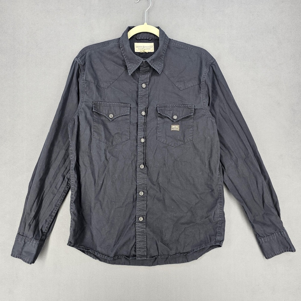 Denim & Supply Ralph Lauren Shirt Mens Medium Black Western Long Sleeve Snap